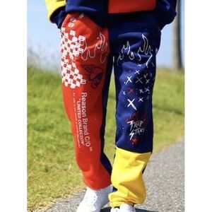 Reason Mens Graphic Sweatpants Joggers Sz M Colorblock Streetwear Retro Gorpcore